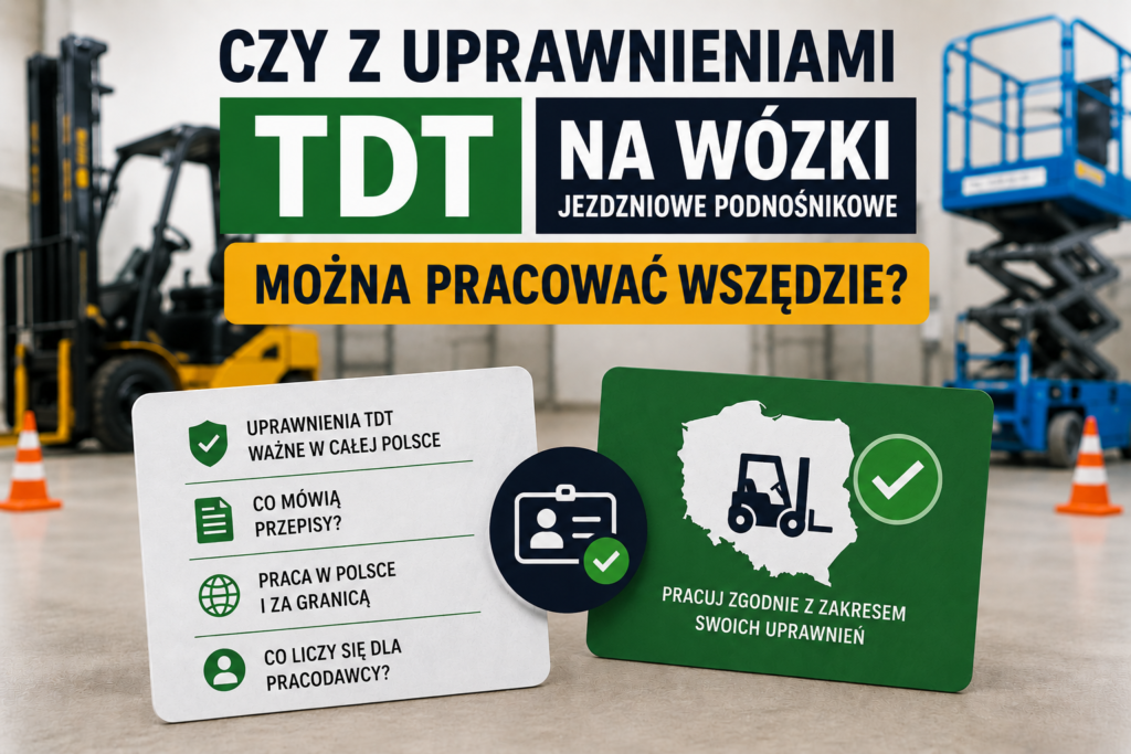 Czy z uprawnieniami TDT na wózki widłowe można pracować wszędzie? Wyjaśniamy najczęstsze wątpliwości kursantów.